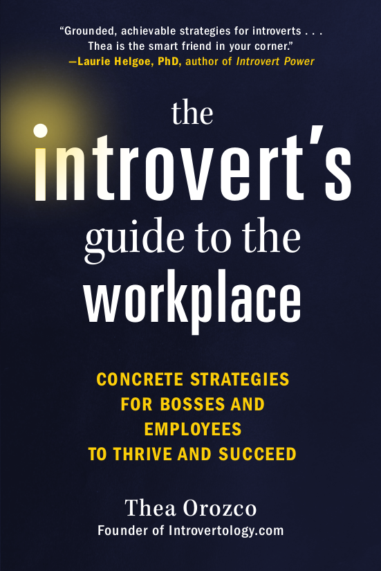 Cover image of book - dark background with white letters saying "Introvert's Guide to the Workplace"